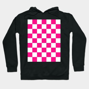 Checkered squares hot pink white geometric retro pattern Hoodie